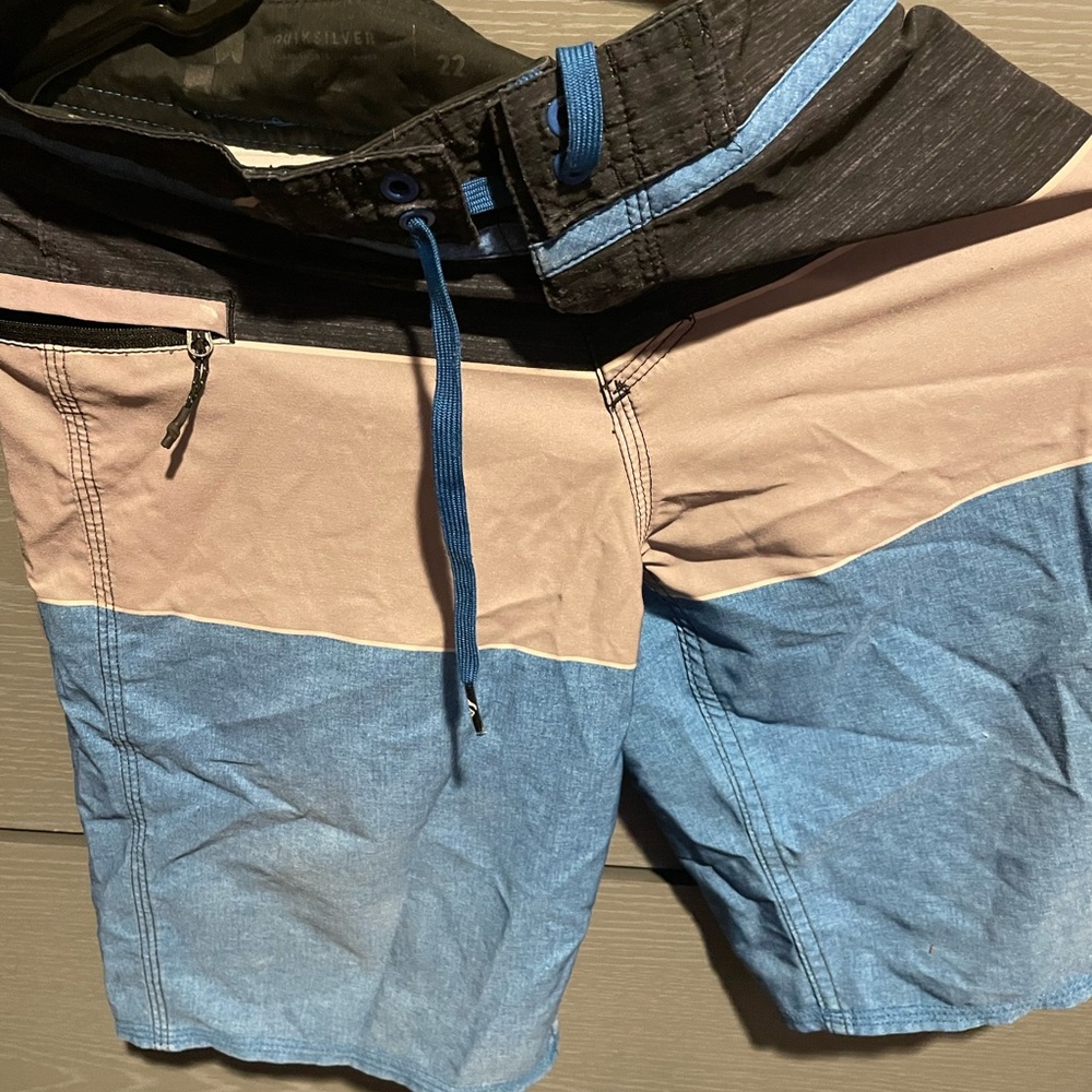Quiksilver Boys Two-Tone Blue and Tan Swim Trunks